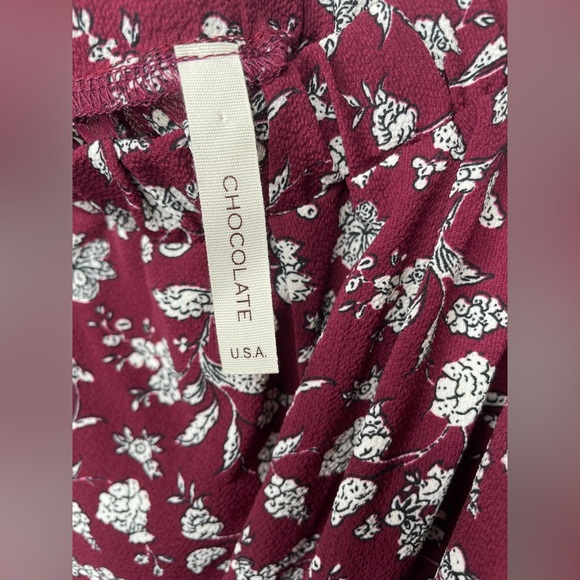 Chocolate Women’s Strapless Floral Maroon Long Sleeve Top w/Front Tie. - Picture 2 of 5